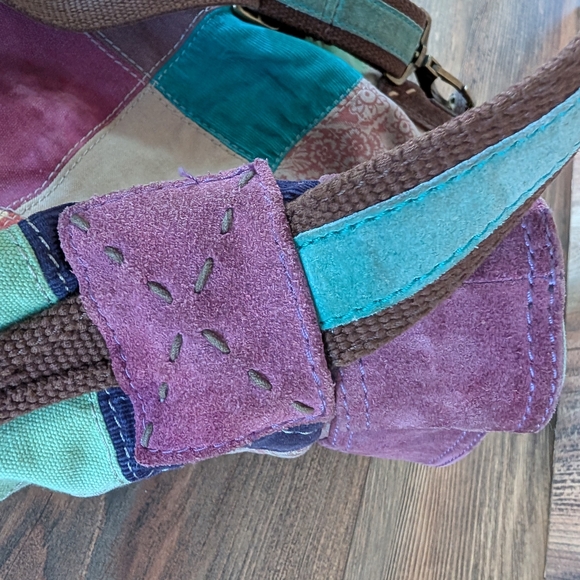 Lucky Brand Oversized Patchwork Suede Canvas Tote Vintage Adjustable Purse Bag - Picture 2 of 15